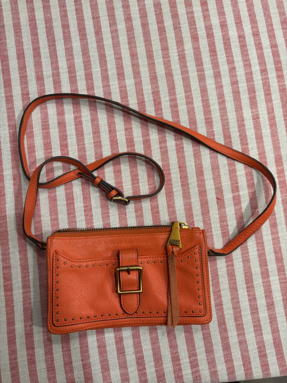 Aimee Kestenberg Orange Leather Buckle Crossbody